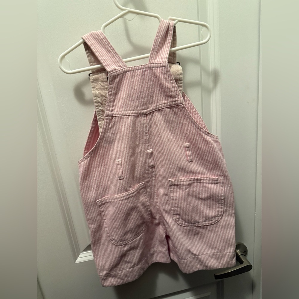 Dotty Dungarees Pink White Striped Cotton short Overalls Preppy 3-4 - Picture 8 of 8
